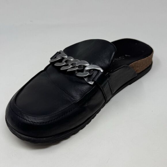 Vionic Georgie Mules Womens 8 Black Leather Silver Chain Slip On Comfort Flats - Picture 7 of 15